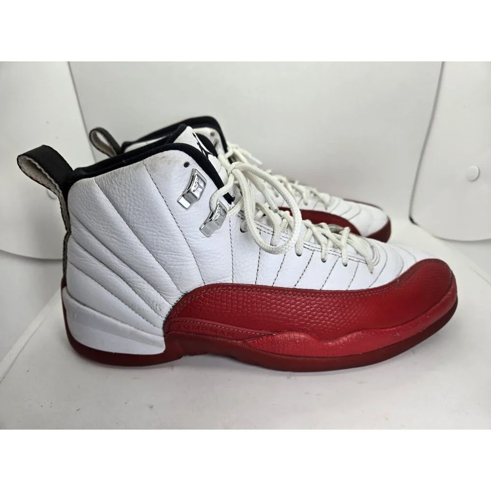Jordan 12 Retro Cherry Shoes Men's 9.5 White Red Basketball Athletic OG Sneakers